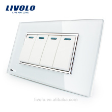 Livolo Fabricante Luxury White Crystal Glass Panel 4 Gang 2 Way Pulsador Inicio Interruptor de pared VL-C3K4S-81
